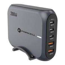 Forcell - Forcell Snabbladdare 200W 3xUSB-C 2xUSB-A PD QC 4.0 GaN III SFC 2.0 5A