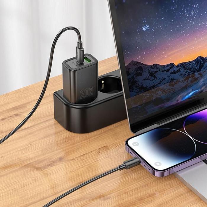 Hoco - HOCO Vggladdare USB/USB-C 20W USB-C/USB-C Kabel N61 PD QC