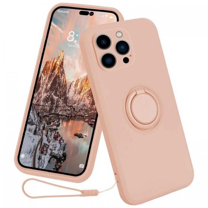 A-One Brand - iPhone 15 Pro Max Mobilskal Ringhllare Liquid Silikon - Rosa