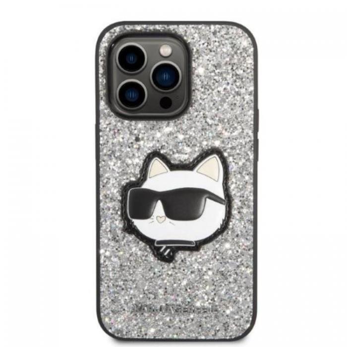 KARL LAGERFELD - Karl Lagerfeld iPhone 14 Pro Skal Glitter Choupette Patch - Silver