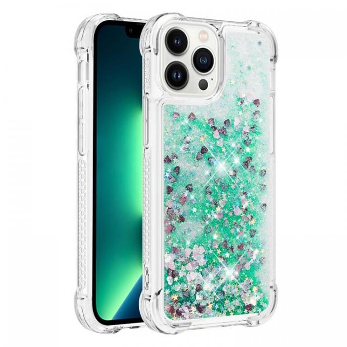 A-One Brand - iPhone 14 Pro Max Skal Liquid Floating Glitter - Grn