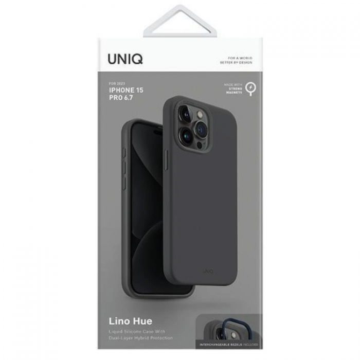 UNIQ - Uniq iPhone 15 Pro Max Mobilskal Magsafe Lino Hue - Charcoal Gr