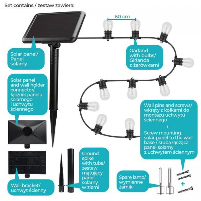 Forever Light - Forever Light SUNARI Solar Lampa LED Garland 7.5m 10 bulbs IP44