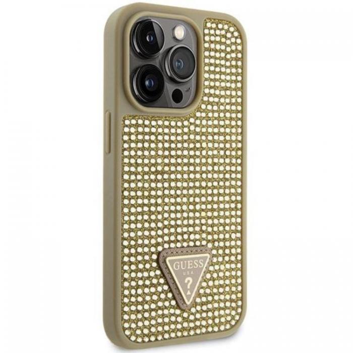 Guess - Guess iPhone 14 Pro Max Mobilskal Rhinestone Triangle - Guld