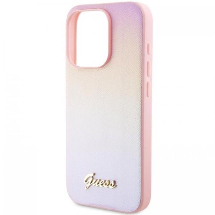 Guess - Guess iPhone 15 Pro Mobilskal Saffiano Iridescent Script - Rosa