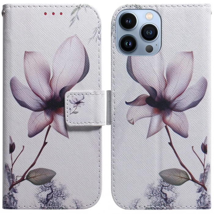 Taltech - iPhone 15 Pro Plnboksfodral med Tryck - Rosa Blomma