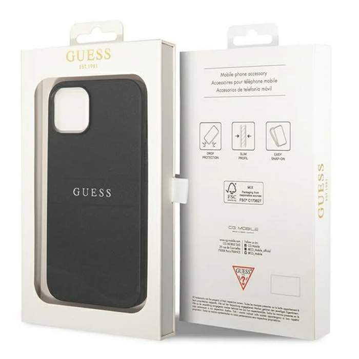 Guess - GUESS iPhone 14 Plus Skal Glitter Flakes Script Metal Logo - Svart