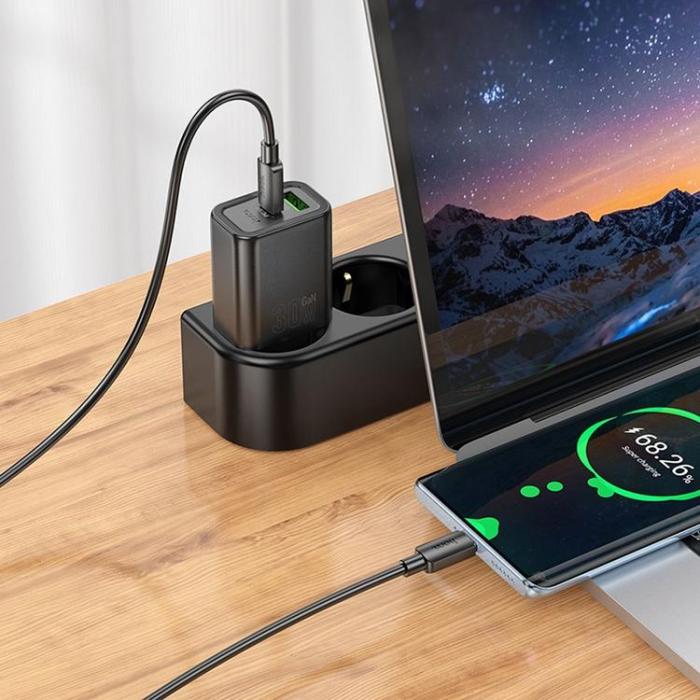 Hoco - Hoco Snabbladdare 30W 1xUSB-A 1xUSB-C med USB-C Kabel N63 - Svart