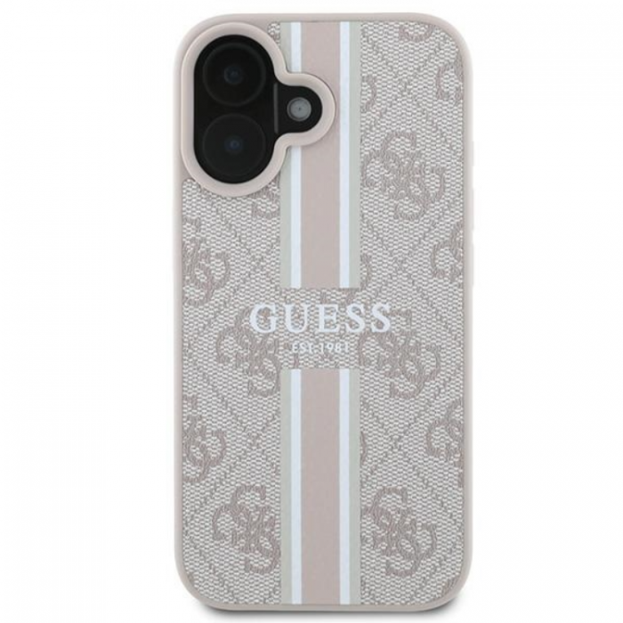 Guess - Guess iPhone 16 Plus Mobilskal Magsafe 4G Printed Stripes - Rosa