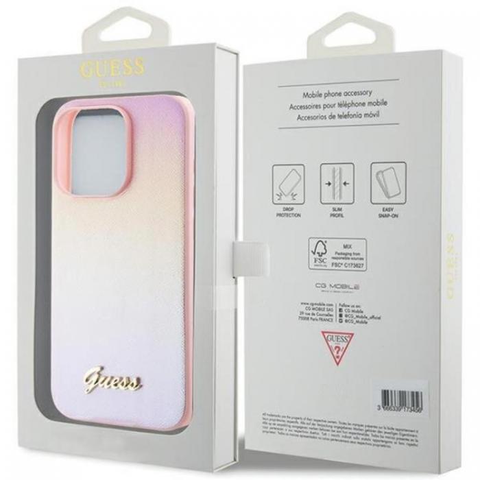 Guess - Guess iPhone 15 Pro Mobilskal Saffiano Iridescent Script - Rosa