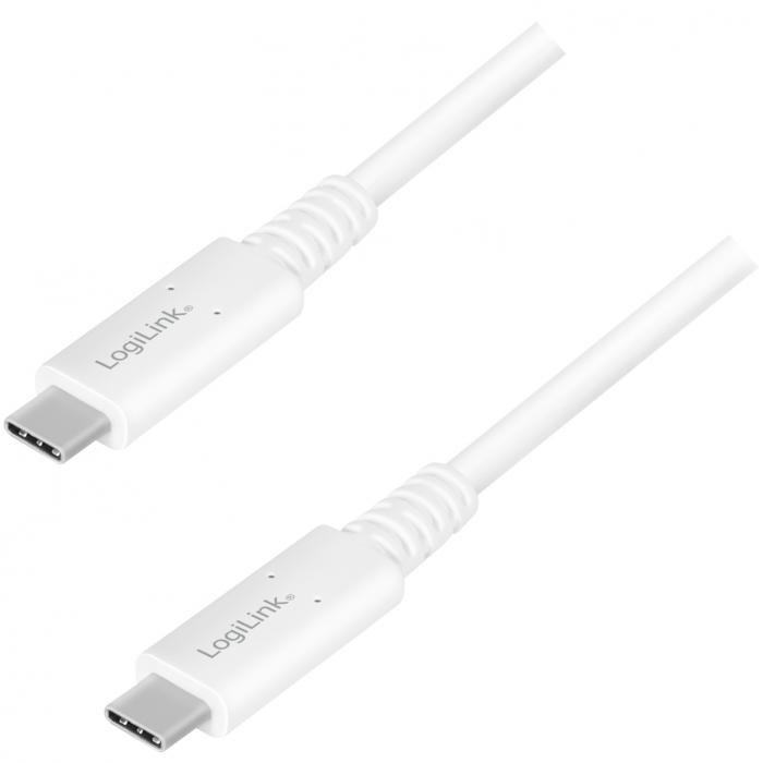 LogiLink - LOGILINK Gen3 USB-C till USB-C 40Gbps 100W 0.8m - Vit