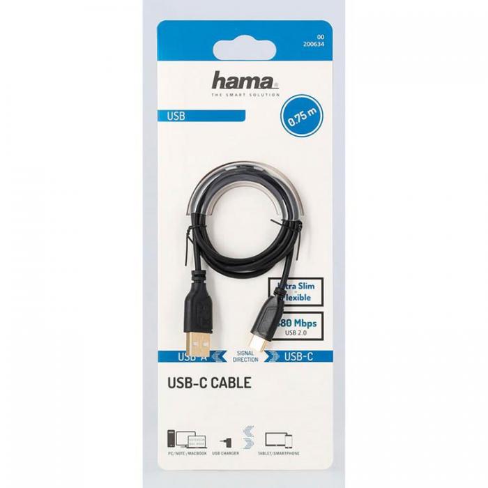 Hama - HAMA USB-C till USB-A kabel Flexi-Slim 0.75m - Guld/Svart