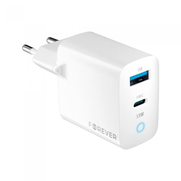 Forever - Forever GaN Vggladdare 1x USB-C 1x USB 33W TC-06-33AC - Vit