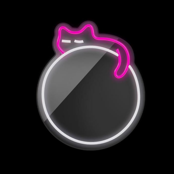 Forever Light - Forever Light Neon MIRROR LED SLEEPING CAT FMNE03 - Rosa