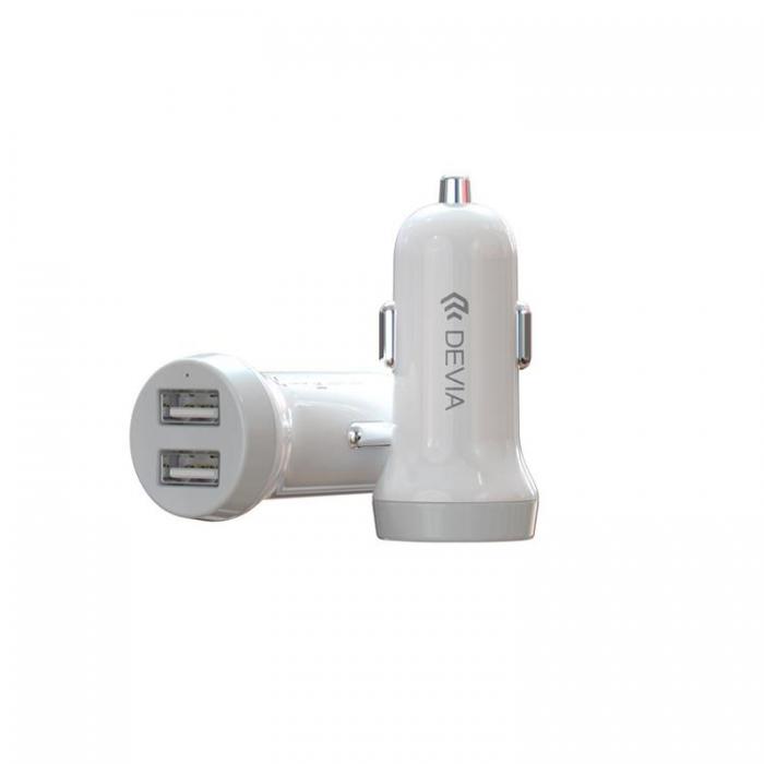 Devia - Devia Billaddare 2x USB 3.1A med Lightning Kabel Smart - Vit