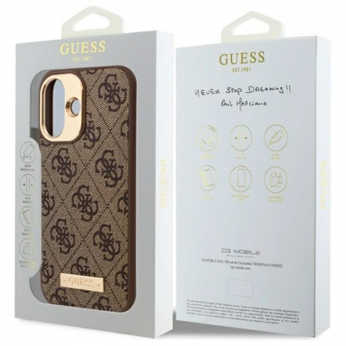 Guess - Guess iPhone 16 Mobilskal MagSafe 4G Logo Plate - Brun