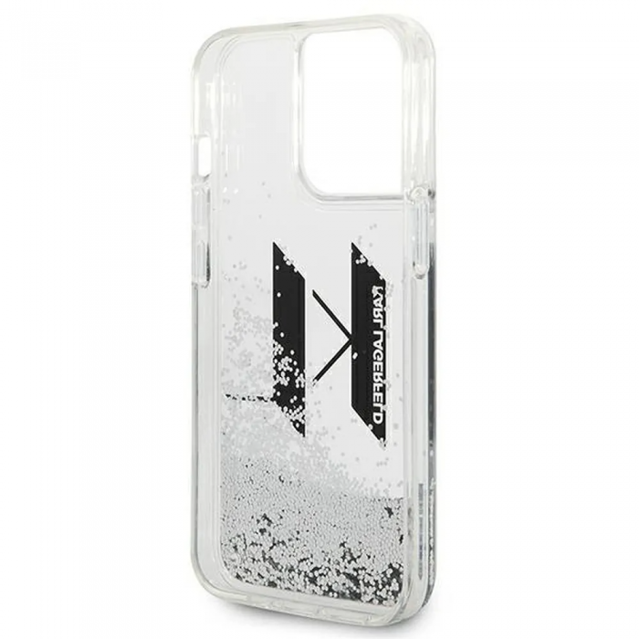 KARL LAGERFELD - Karl Lagerfeld iPhone 14 Pro Max Skal Liguid Glitter Big KL Logo - Silver