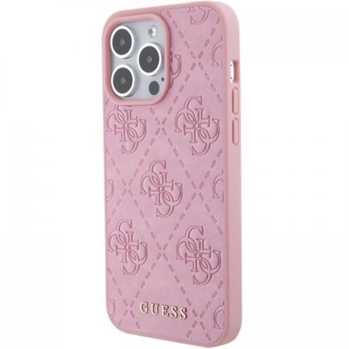 Guess - Guess iPhone 15 Pro Max Mobilskal Leather Stamped - Rosa