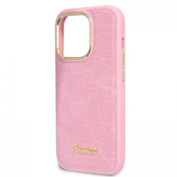 Guess - GUESS iPhone 14 Pro Skal Croco Collection - Rosa