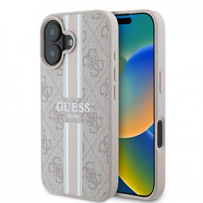 Guess - Guess iPhone 16 Plus Mobilskal Magsafe 4G Printed Stripes - Rosa