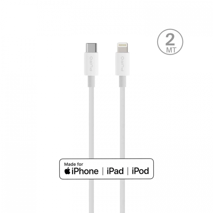 Puro - Puro Plain USB-C - Lightning Kabel fr Apple med MFI 2.0 2.4A 2m - Vit