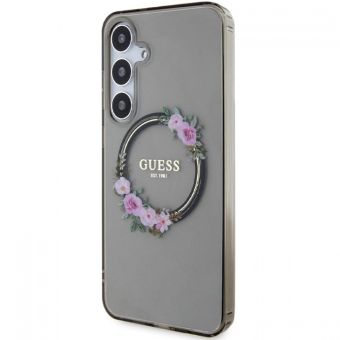 Guess - Guess Galaxy S24 Mobilskal Magsafe IML Flowers Wreath - Svart