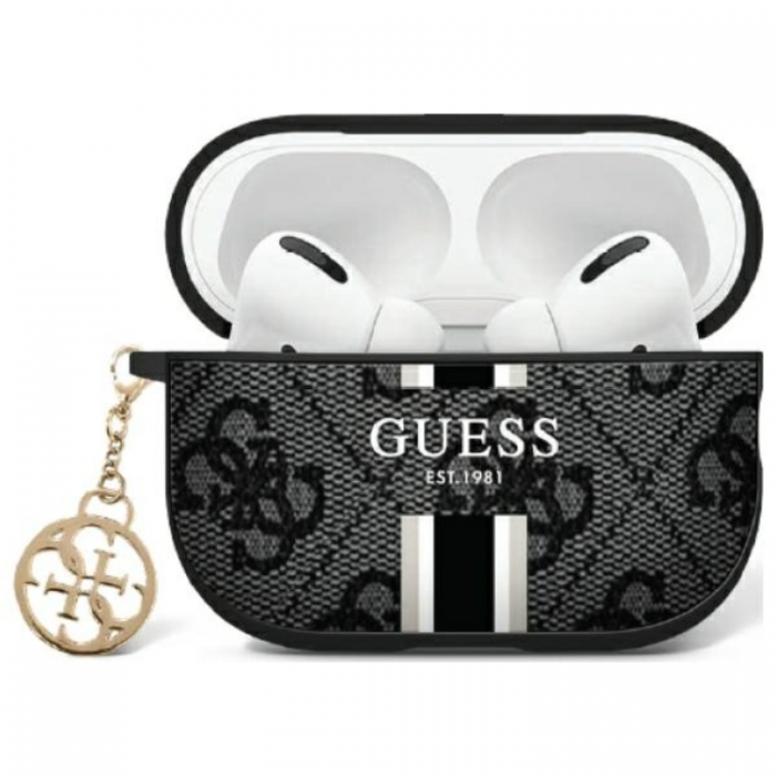 Guess - Guess AirPods 1/2 Skal 4G Printed Stripes Charm - Svart