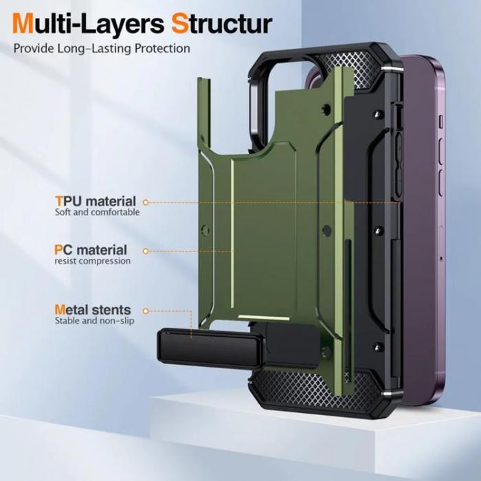 Taltech - iPhone 15 Pro Max Mobilskal Kickstand - Arm Grn