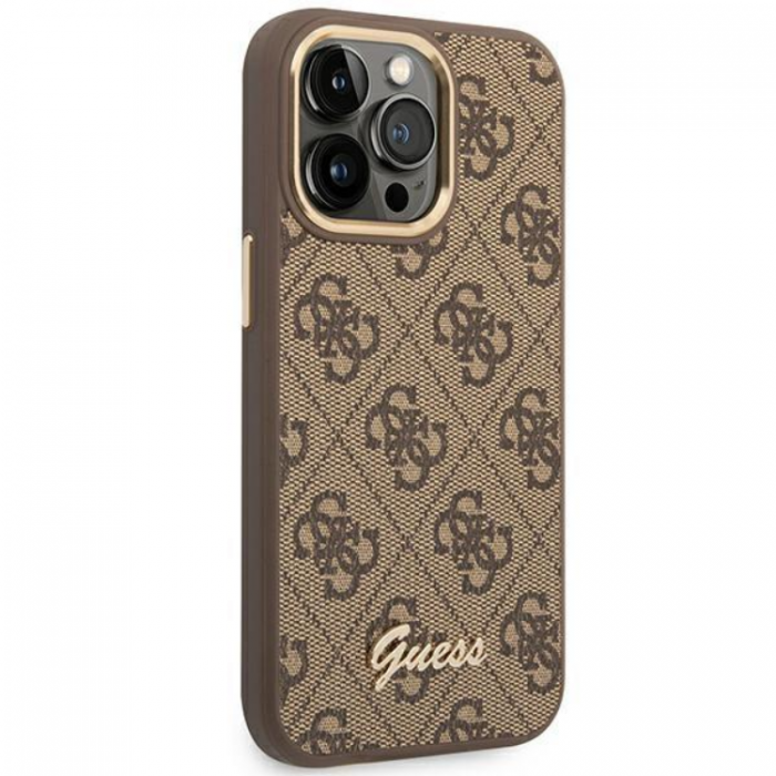 Guess - GUESS iPhone 14 Pro Skal Vintage Gold Logo - Brun