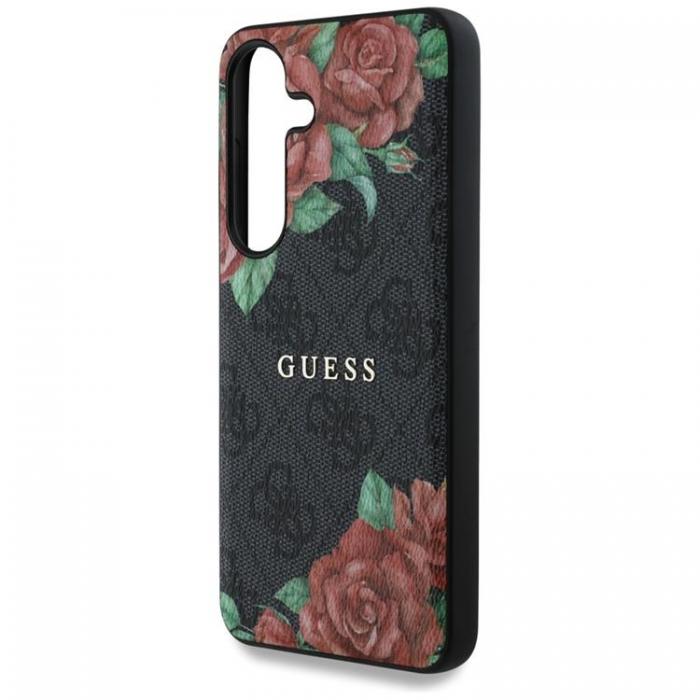 Guess - Guess Galaxy S25 Mobilskal MagSafe Flowers Print Metal Logo - Svart