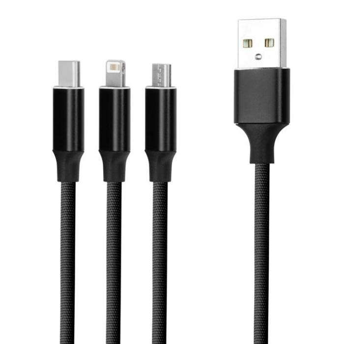 Forever - Forever 3in1 USB-A till USB-C, Lightning, microUSB kabel 1.2m 2A