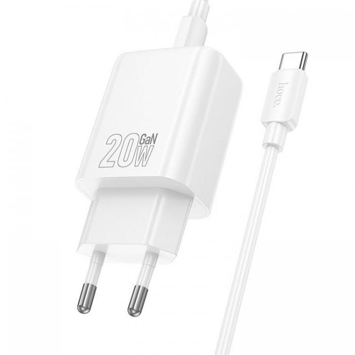 Hoco - HOCO Vggladdare USB/USB-C 20W USB-C/USB-C Kabel N61 PD QC Vit