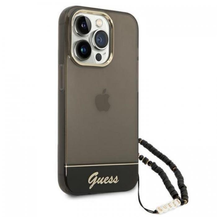 Guess - GUESS iPhone 14 Pro Skal Translucent Pearl Strap - Svart