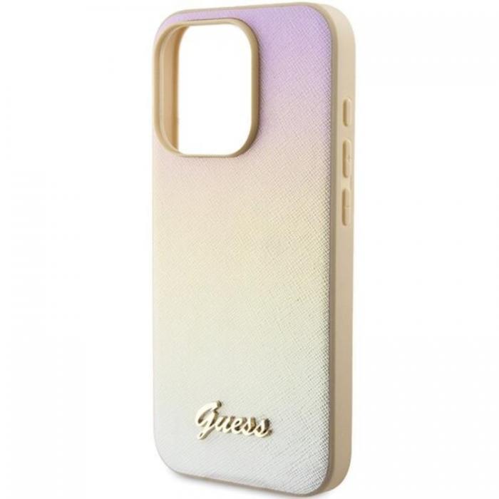 Guess - Guess iPhone 14 Pro Mobilskal Saffiano Iridescent Script - Guld