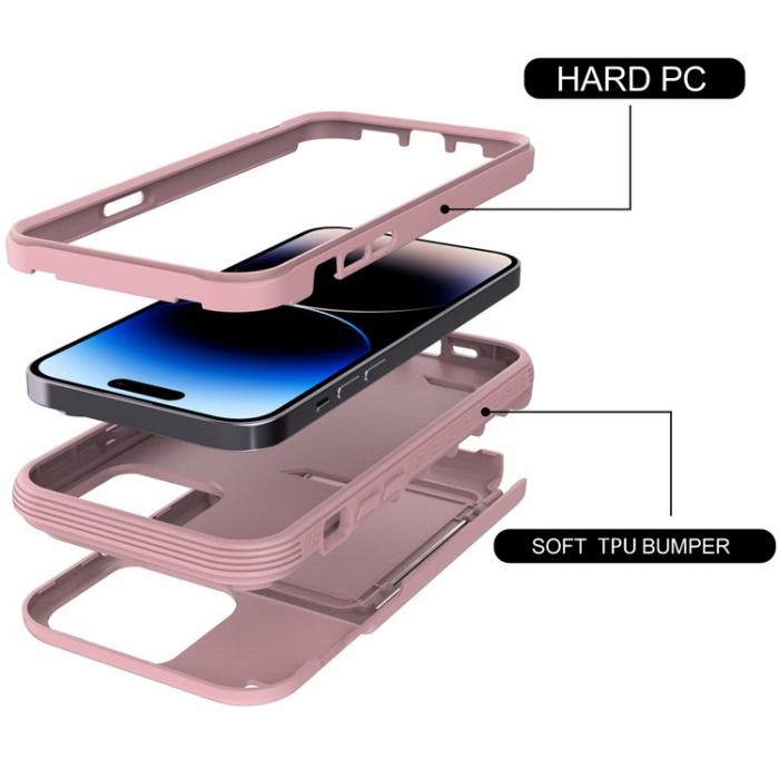 A-One Brand - iPhone 14 Pro Skal Korthllare Mirror Kickstand - Rosa