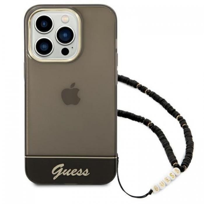 Guess - GUESS iPhone 14 Pro Max Skal Translucent Pearl Strap - Svart