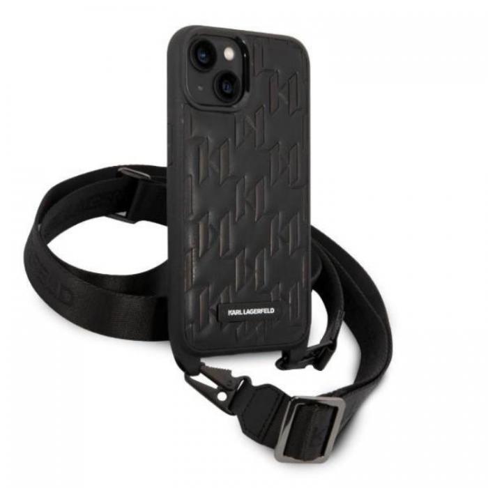 KARL LAGERFELD - Karl Lagerfeld iPhone 14 Plus Skal med halsband Plaque Logo Strap - Svart