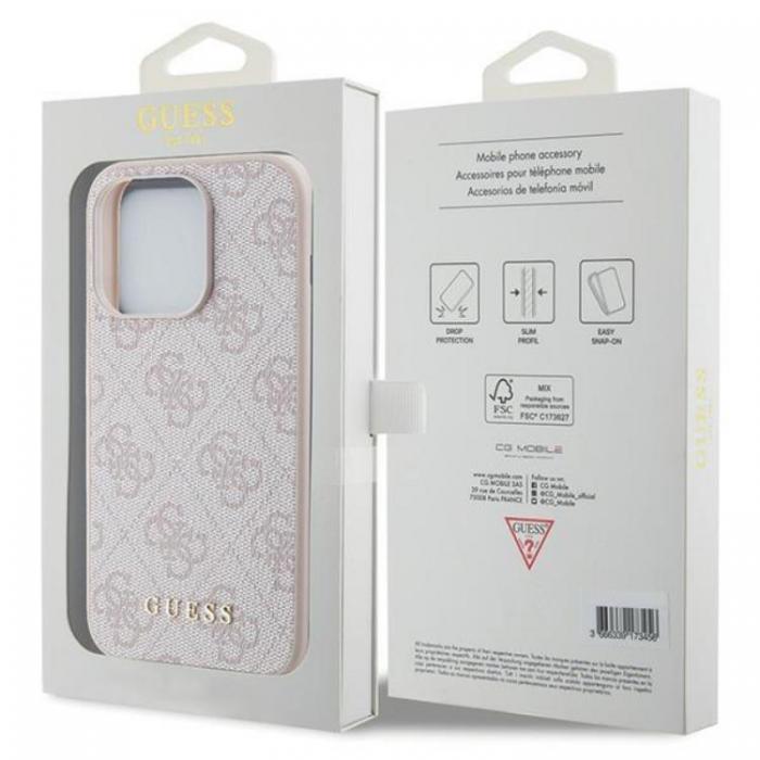 Guess - Guess iPhone 15 Pro Mobilskal Metall Gold Logo - Rosa