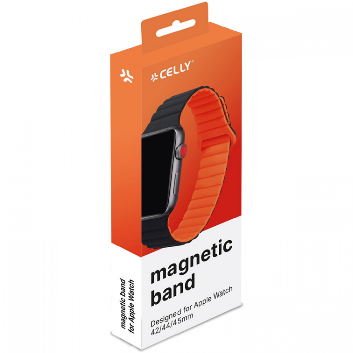 Celly - Celly Apple Watch (42/44/45mm) Armband Magnetiskt - Svart/Orange