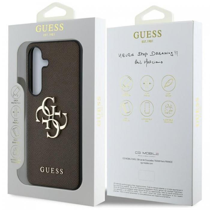 Guess - Guess Galaxy S25 Mobilskal Grained Big 4G Logo Small Classic - Brun