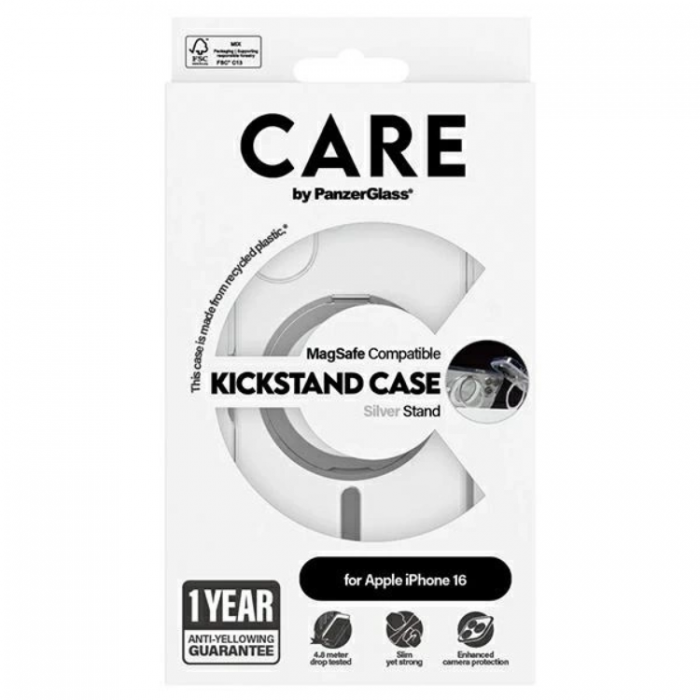 PanzerGlass - CARE By PanzerGlass iPhone 16 Mobilskal MagSafe Kickstand - Silver