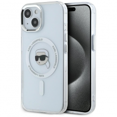 KARL LAGERFELD - Karl Lagerfeld iPhone 15 Plus Mobilskal Magsafe Metal Karl Head - Vit