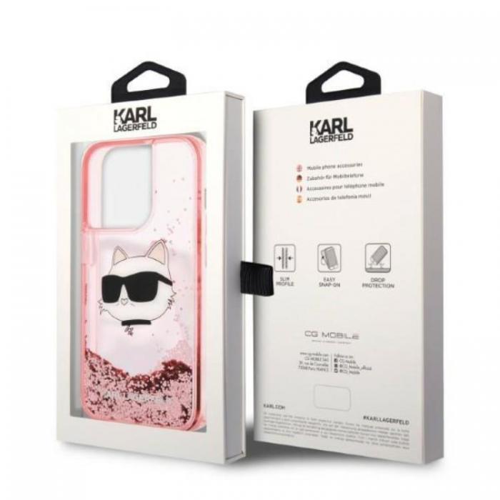 KARL LAGERFELD - Karl Lagerfeld iPhone 14 Pro Skal Glitter Choupette Head - Rosa