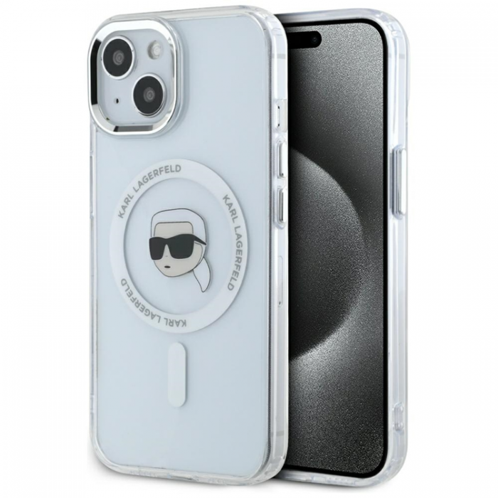 KARL LAGERFELD - Karl Lagerfeld iPhone 15 Mobilskal Magsafe Metal Karl Head - Vit