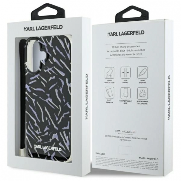 KARL LAGERFELD - Karl Lagerfeld iPhone 16 Mobilskal Zebra Med Sladd - Lila