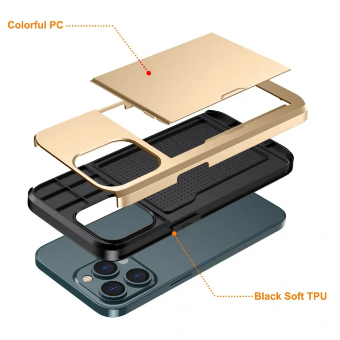 Taltech - iPhone 15 Pro Max Mobilskal Korthllare - Guld