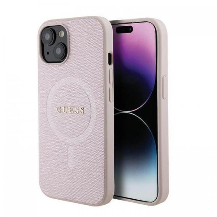 Guess - Guess iPhone 15 Mobilskal Magsafe Saffiano - Rosa