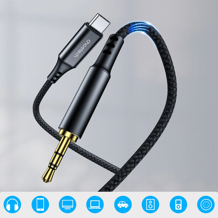 Choetech - Choetech USB-C till Aux Kabel 1m 3.5 mm mini jack - Svart