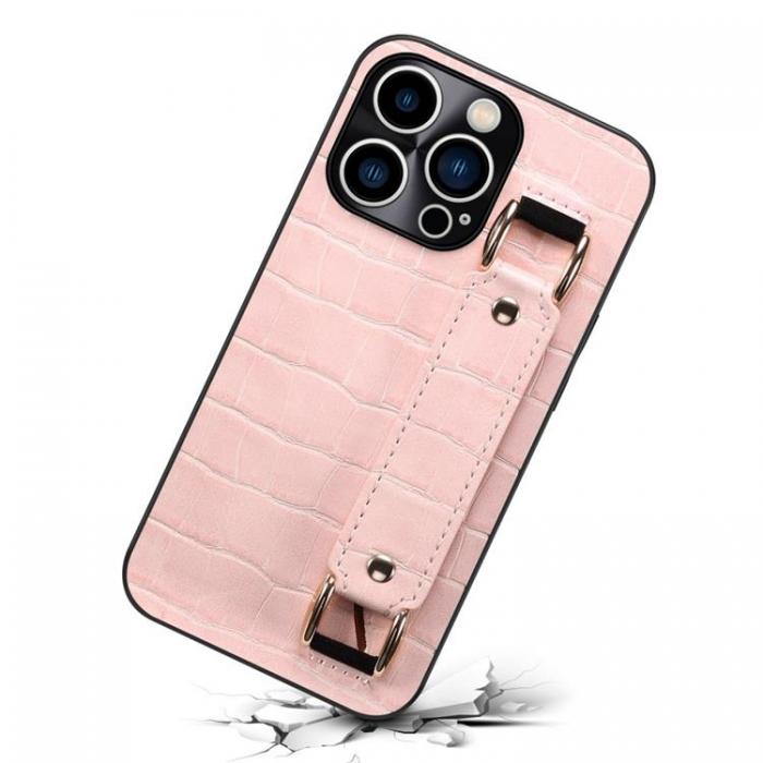 A-One Brand - iPhone 14 Pro Skal Korthllare Crocodile - Rosa