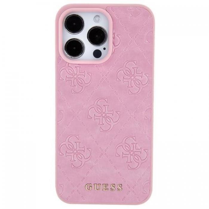 Guess - Guess iPhone 15 Pro Mobilskal Lder Stamped - Rosa